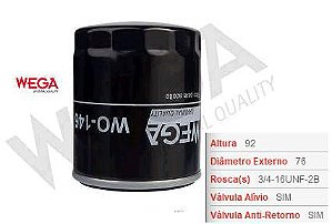 Filtro Óleo Motor - Wega - Fiesta Endura 1.0 8v 1996 a 1999