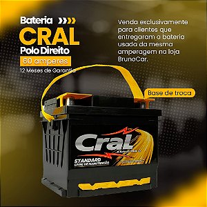 Bateria - 60 Amperes - Cral - Positivo Direito - Caixa Baixa - Base Troca -  Retirar na Loja - BrunoCar Auto Peças