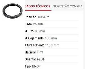 Retentor Motor Traseiro - Virabrequim/Mancal/Volante -  Focus 1.8/2.0 16v - Zetec 2000 a 2005