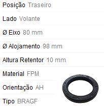 Retentor Motor Traseiro - Virabrequim/Mancal/Volante - Punto 1.8 8v 2007 a 2010