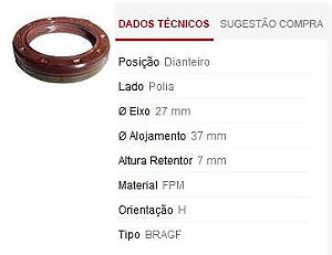 Retentor Motor Dianteiro - Polia Virabrequim / Bomba Óleo - Strada 1.4 8v após 2005...