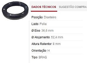 Retentor Motor Dianteiro - Polia Virabrequim - Fiesta 1.0/1.3 8v - Endura 1996 a 1999