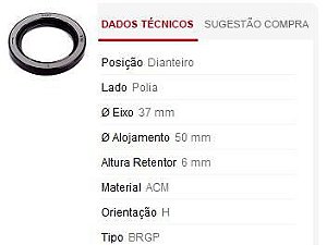 Retentor Motor Dianteiro - Polia Virabrequim - Focus 2.0 16v 2005 a 2013