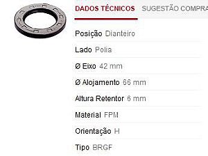 Retentor Motor Dianteiro - Polia Virabrequim - Xsara Break 1.6 16v 2001 a 2006