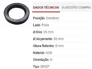 Retentor Motor Dianteiro - Comando Válvula /Virabrequim - Corcel 1.3/1.4/1.6 8v - CHT 1969 a 1986