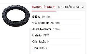 Retentor Motor Dianteiro - Comando Válvula /Auxiliar/Virabrequim - Siena 1.0/1.3 16v Fire 1999 a 2005