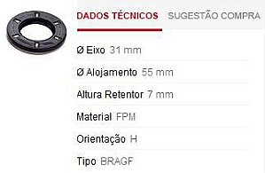 Retentor Motor Dianteiro - Comando Válvula /Auxiliar - Uno 1.0 8v - Fire EVO 2008 a 2017