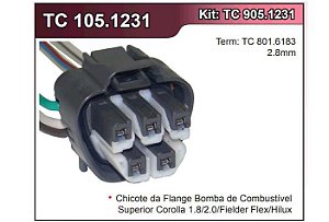 Chicote Flange / Tampa Bomba Elétrica Comustível - 5 Pinos - Corolla 1.8 16v - 2.0 16v após 2006...