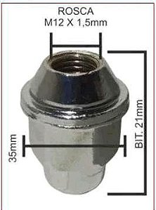 Porca Roda Dianteira e Traseira - Tucson - Rosca 12x1,5mm - Chave 21mm - Cromado
