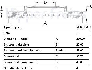 Par Disco Freio Dianteiro - 239mm x 20mm - Ventilado - Fremax - Gol 1.0/1.6/1.8/2.0 8v/16v 1987 a 2009