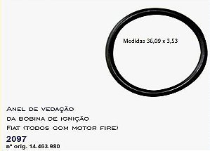 Anel Vedação Suporte Bobina Ignição - Retentor 36,09 x 3,53 - Palio 1.0/1.3 8v/16v Fire - 1.4 8v - 1.8 16v após 2000...