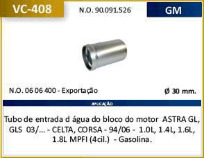 Tubo Dagua Refrigeração Motor ao Bloco - Corsa 1.0/1.4/1.6/1.8 8v - MPFI 2002 a 2012