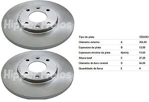 Par Disco Freio Dianteiro - Sólido 206 Peugeot 1.0 16v 2000 a 2005