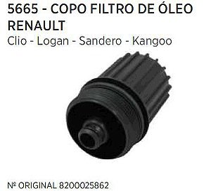 Refil Copo Tampa Filtro Óleo Motor - Twingo 1.0 16v 1999 a 2007