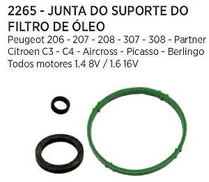 Kit Anel Vedação Suporte Filtro Óleo Motor - C4 1.4 8v - 1.6 16v 2007 a 2013