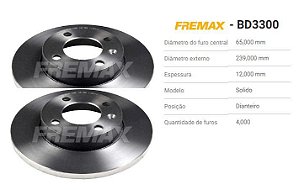 Par Disco Freio Dianteiro - Carajas 1.6 8v 1988 a 1994 - 239mm x 12mm - Solido