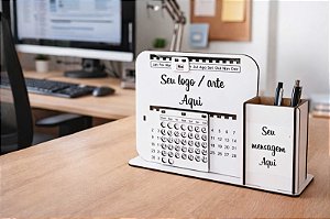 Calendário Permanente com porta canetas personalizado a laser
