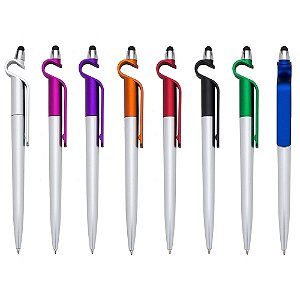 Canetas Plásticas com ponta touch e suporte para celular Cód. 13499