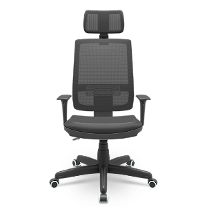 Cadeira Brizza Tela Presidente com Apoio de Cabeça - BackPlax - Assento Vinil - Base Standard - Plaxmetal