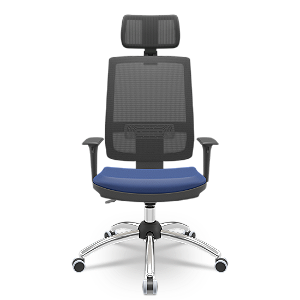 Cadeira Brizza Tela Presidente com Apoio de Cabeça - BackPlax - Assento Vinil - Base Cromada - Plaxmetal