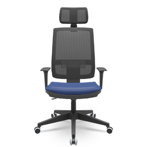 Cadeira Brizza Tela Presidente com Apoio de Cabeça - BackPlax - Assento Vinil - Base Piramidal - Plaxmetal