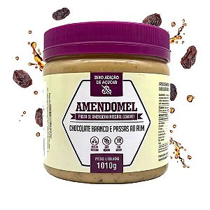 Pasta de Amendoim Chocolate Branco com Passas ao Rum 1kg - Amendomel