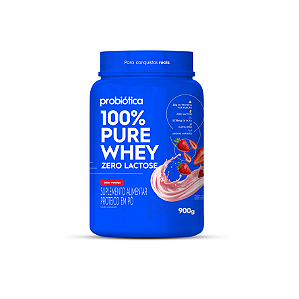 100% Pure Whey ZERO LACTOSE Pote 900g MORANGO - Probiotica