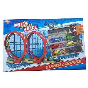 Pista de Carrinhos Double Looping Motor Track Com 6 Carrinhos - Pop Brinquedos