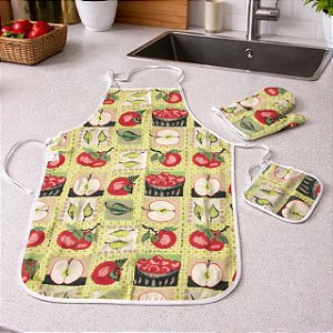 Kit Luva De Forno e Descanso De Panelas E Avental De Cozinha