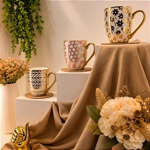 Caneca Xicara Detalhes Dourado Diversos Modelos