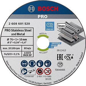 Disco de corte 3" Bosch 76mm x 1mm x 10mm 5 und