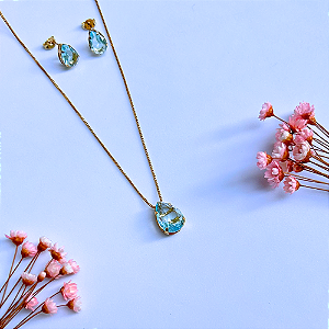Conjunto de Zircônias Azuis em Gota