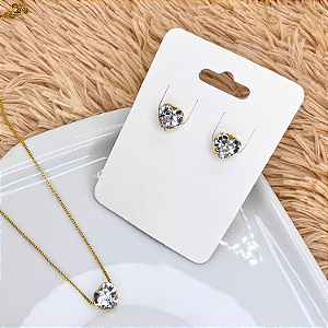 Conjunto de Brincos e Colar de Zircônia em Corações