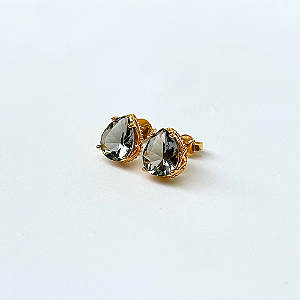 Brincos Dourado de Zircônia Preta em Gota