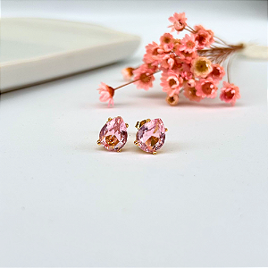 Brinco de Zircônia Rosa em Gota
