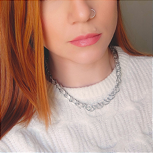 Choker Prateada de Corrente Trançada