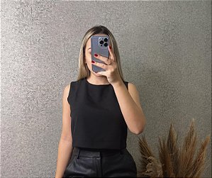 CROPPED EM ALFAIATARIA PRETO