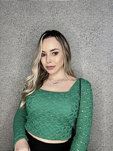 BLUSA CROPPED VERDE EM TRICOT
