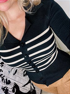 BLUSA GOLA POLO MANGA LONGA PRETA