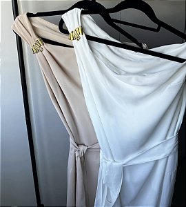 VESTIDO MIDI BRANCO OMBRO ÚNICO COM FIVELA