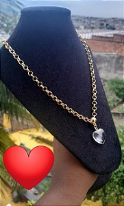 Cordão Elo Grosso Folheado Coração