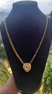 Cordão Elo Grosso Folheado Coração Zirconia