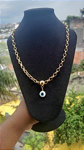 Cordão Elo Grosso Olho Grego Folheado