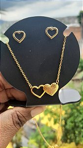 Conjunto Folheado Ouro Coração Antialérgico