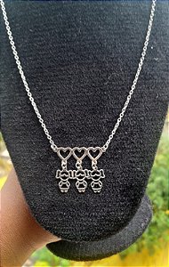 Colar de aço inox Corações Vazados e Filhos