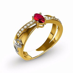 anel de formatura rubi e diamantes em ouro 18 k