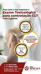 Exame Toxicológico - Campo Grande-MS - RHESUS MEDICINA DIAGNOSTICA-CAMPO GRANDE/MS (C.N.H, Empregado CLT, Concurso Público)