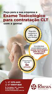 Exame Toxicológico - Sidrolandia-MS - RHESUS MEDICINA DIAGNOSTICA-SIDROLANDIA/MS (C.N.H, Empregado CLT, Concurso Público)