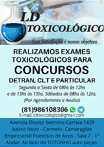Exame Toxicológico - Camaragibe-PE - LABORATORIO LD - CAMARAGIBE/PE (C.N.H, Empregado CLT, Concurso Público)