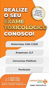 Exame Toxicológico - Jaboatao Dos Guararapes-PE - LABORATORIO LIFETOX-JABOATAO DOS GUARARAPES/PE (C.N.H, Empregado CLT, Concurso Público)